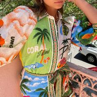 Women's Regular Dress Vacation Shirt Collar Printing Short Sleeve Coconut Tree Pineapple Fish Above Knee Holiday Beach main image 3