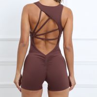 Sexy Solid Color Nylon Plunging Neck Active Sets Eyelet Top Leggings main image 4