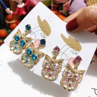 1 Pair Modern Style Korean Style Owl Inlay Alloy Rhinestones Drop Earrings main image 4