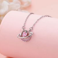Sterling Silver Shiny Inlay Heart Shape Planet Zircon Pendant Necklace main image 4