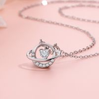 Sterling Silver Shiny Inlay Heart Shape Planet Zircon Pendant Necklace sku image 1