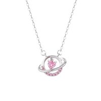 Sterling Silver Shiny Inlay Heart Shape Planet Zircon Pendant Necklace main image 2