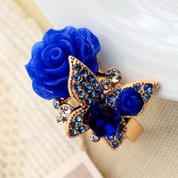 Exaggerated Bohemian Rose Butterfly Rhinestones Alloy Wholesale Open Rings main image 3