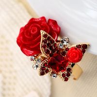 Exaggerated Bohemian Rose Butterfly Rhinestones Alloy Wholesale Open Rings main image 5