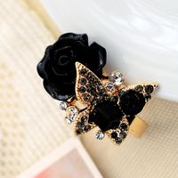 Exaggerated Bohemian Rose Butterfly Rhinestones Alloy Wholesale Open Rings main image 4