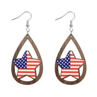 1 Pair Retro Simple Style National Flag Water Droplets Printing Wood Drop Earrings main image 5