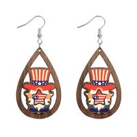 1 Pair Retro Simple Style National Flag Water Droplets Printing Wood Drop Earrings main image 4