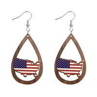 1 Pair Retro Simple Style National Flag Water Droplets Printing Wood Drop Earrings sku image 4