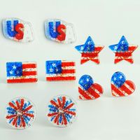 A Pack Of 2 Pairs Simple Style Geometric National Flag Star Printing Arylic Ear Studs main image 6