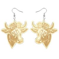 1 Pair Retro Cattle Carving Wood Drop Earrings main image 5