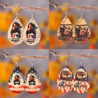 1 Pair Casual Retro National Flag Water Droplets Eagle Wood Drop Earrings main image 6