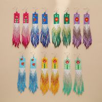 1 Pair Bohemian Flower Beaded Tassel Seed Bead Drop Earrings main image 1