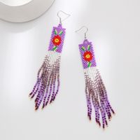 1 Pair Bohemian Flower Beaded Tassel Seed Bead Drop Earrings main image 3