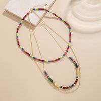 Bohemian Geometric Semi-precious Stone Turquoise Gold Plated Layered Necklaces In Bulk main image 4