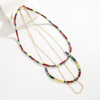 Bohemian Geometric Semi-precious Stone Turquoise Gold Plated Layered Necklaces In Bulk main image 3