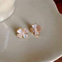 1 Pair Simple Style Flower Inlay Copper Pearl Ear Studs sku image 77