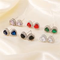 1 Pair Sweet Simple Style Heart Shape Plating Inlay Copper Zircon Silver Plated Ear Studs main image 2