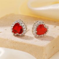 1 Pair Sweet Simple Style Heart Shape Plating Inlay Copper Zircon Silver Plated Ear Studs main image 6