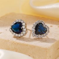 1 Pair Simple Style Heart Shape Plating Inlay Copper Zircon Rhodium Plated Ear Studs main image 6