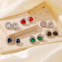 1 Pair Sweet Simple Style Heart Shape Plating Inlay Copper Zircon Silver Plated Ear Studs main image 4