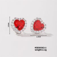 1 Pair Simple Style Heart Shape Plating Inlay Copper Zircon Rhodium Plated Ear Studs sku image 1