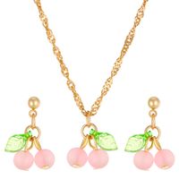 Wholesale Jewelry Simple Style Cherry Plastic Resin 14k Gold Plated Plating Earrings Necklace sku image 1