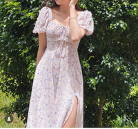 Women's Regular Dress Vacation Square Neck Printing Zipper Short Sleeve Ditsy Floral Maxi Long Dress Daily main image 1