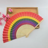 Fashion Bamboo Plastic Rainbow Color Folding Fan Wholesale sku image 5