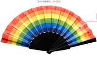 Fashion Bamboo Plastic Rainbow Color Folding Fan Wholesale sku image 3