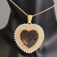 304 Stainless Steel 18K Gold Plated Hip-Hop Luxurious Plating Inlay Heart Shape Glass Stone Zircon Pendant Necklace main image 6