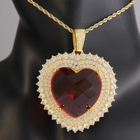 304 Stainless Steel 18K Gold Plated Hip-Hop Luxurious Plating Inlay Heart Shape Glass Stone Zircon Pendant Necklace sku image 1