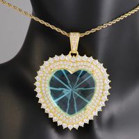304 Stainless Steel 18K Gold Plated Hip-Hop Luxurious Plating Inlay Heart Shape Glass Stone Zircon Pendant Necklace main image 5