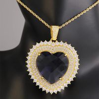 304 Stainless Steel 18K Gold Plated Hip-Hop Luxurious Plating Inlay Heart Shape Glass Stone Zircon Pendant Necklace sku image 2
