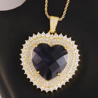 304 Stainless Steel 18K Gold Plated Hip-Hop Luxurious Plating Inlay Heart Shape Glass Stone Zircon Pendant Necklace main image 3