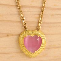 304 Stainless Steel 18K Gold Plated Elegant Basic Lady Plating Inlay Heart Shape Glass Stone Zircon Pendant Necklace sku image 1