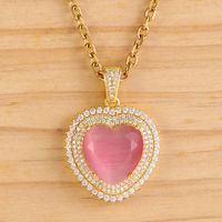 304 Stainless Steel 18K Gold Plated Elegant Basic Lady Plating Inlay Heart Shape Glass Stone Zircon Pendant Necklace sku image 3