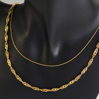 304 Stainless Steel 18K Gold Plated Retro Punk Cool Style Plating Solid Color Double Layer Necklaces main image 3