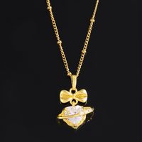 304 Stainless Steel Copper 18K Gold Plated Sweet Shiny Plating Inlay Heart Shape Bow Knot Zircon Pendant Necklace main image 4