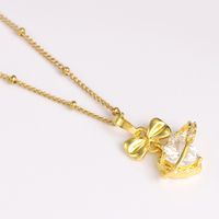 304 Stainless Steel Copper 18K Gold Plated Sweet Shiny Plating Inlay Heart Shape Bow Knot Zircon Pendant Necklace main image 5