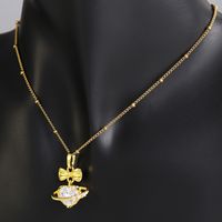 304 Stainless Steel Copper 18K Gold Plated Sweet Shiny Plating Inlay Heart Shape Bow Knot Zircon Pendant Necklace main image 1