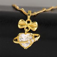 304 Stainless Steel Copper 18K Gold Plated Sweet Shiny Plating Inlay Heart Shape Bow Knot Zircon Pendant Necklace main image 2