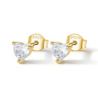 1 Pair Casual Cute Solid Color Heart Shape Plating Inlay Sterling Silver Zircon White Gold Plated Ear Studs sku image 1