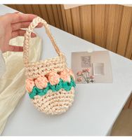 Women's Mini Knit Flower Vacation Cylindrical Open Handbag main image 6