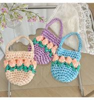 Women's Mini Knit Flower Vacation Cylindrical Open Handbag main image 9