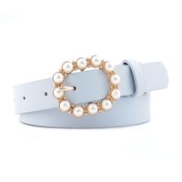 Elegant Solid Color Pu Leather Alloy Inlay Artificial Pearls Women's Leather Belts sku image 6