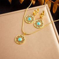 Titanium Steel 18K Gold Plated Vintage Style Simple Style Hollow Out Inlay Sun Turquoise Pendant Necklace sku image 1