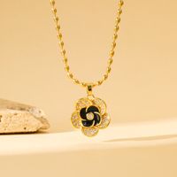 201 Stainless Steel Brass 18K Gold Plated Simple Style Classic Style Hollow Out Inlay Heart Shape Flower Zircon Pendant Necklace sku image 2