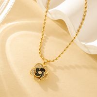 201 Stainless Steel Brass 18K Gold Plated Simple Style Classic Style Hollow Out Inlay Heart Shape Flower Zircon Pendant Necklace main image 7