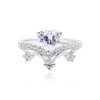 Sterling Silver Simple Style Classic Style Heart Shape Crown Inlay Moissanite Rings sku image 5