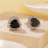 1 Pair Simple Style Heart Shape Plating Inlay Copper Zircon Rhodium Plated Ear Studs main image 5